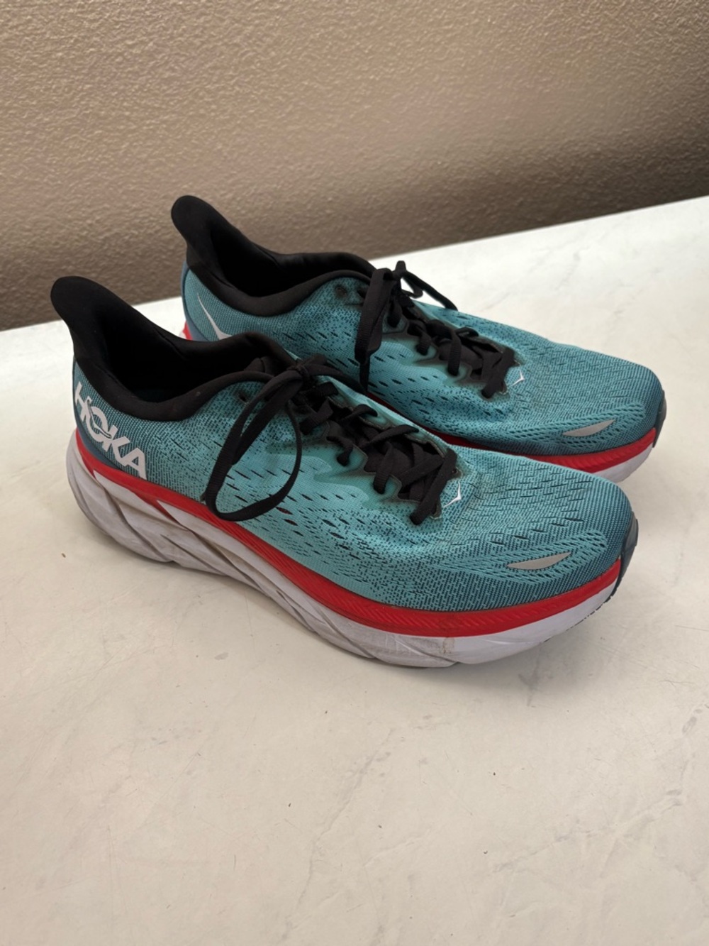 HOKA One One Size 9 2E Clifton 8 Running Shoes Blue Red‎ Outdoor Travel Comfort